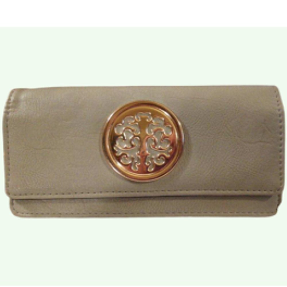 Women's Snap Clutch Wallet      Tan & Black with Cute Gold Accent